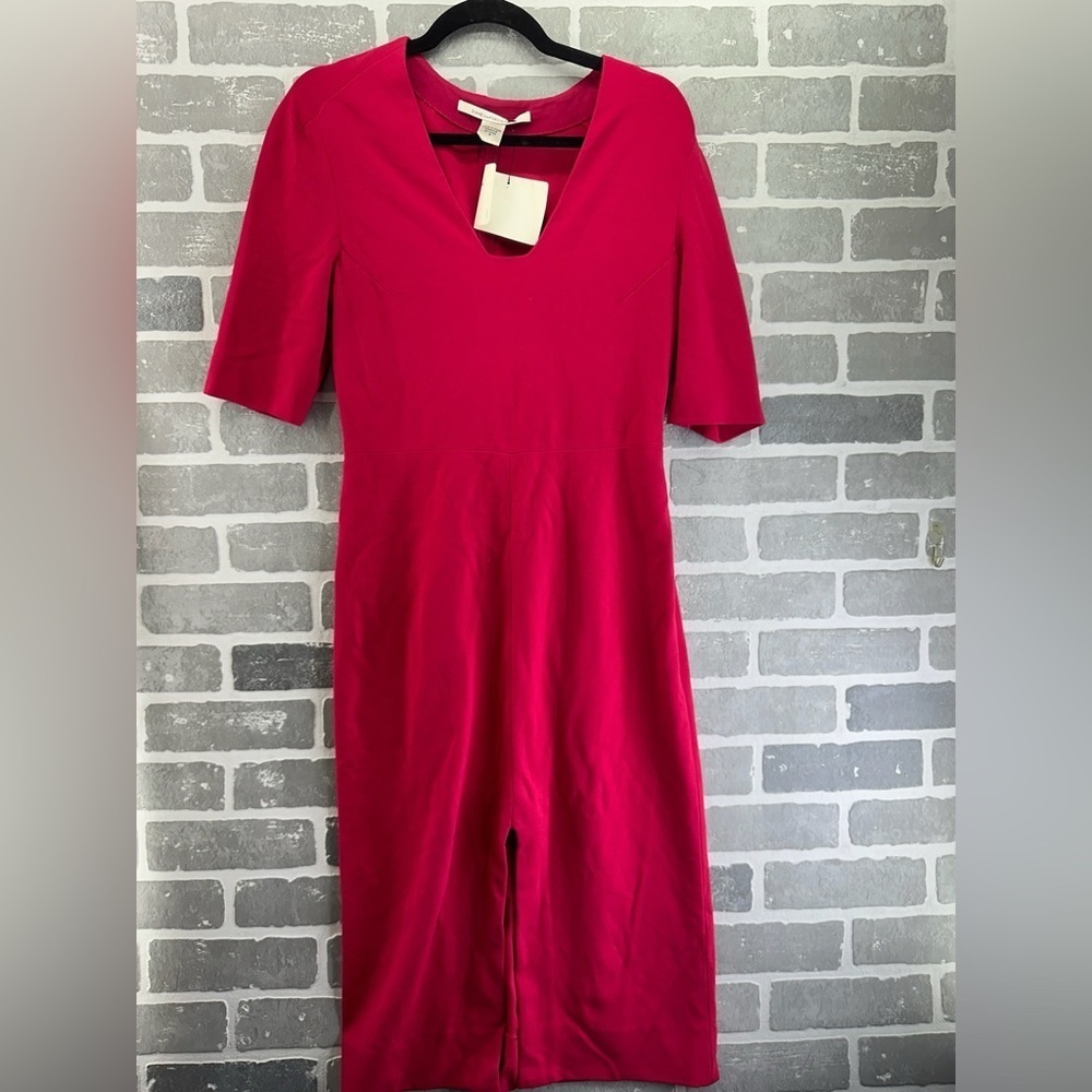 DIANE VON FURSTENBERG Women Square V Neck‎ Sheath Midi PHYLLIS Dress Size 8